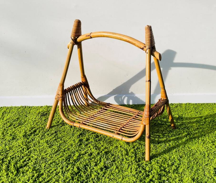 Vintage 1950s rattan magazine rack.