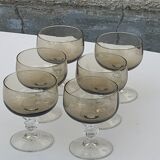 6 champagne glasses in brown and transparent glass vintage 1970