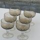 6 champagne glasses in brown and transparent glass vintage 1970