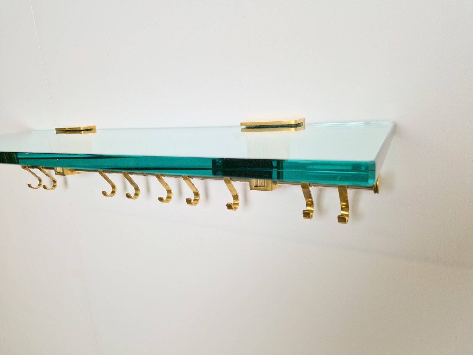 Brass and Glass R14G Wall-Mounted Coat Rack from Peter Ghyczy, 1980s