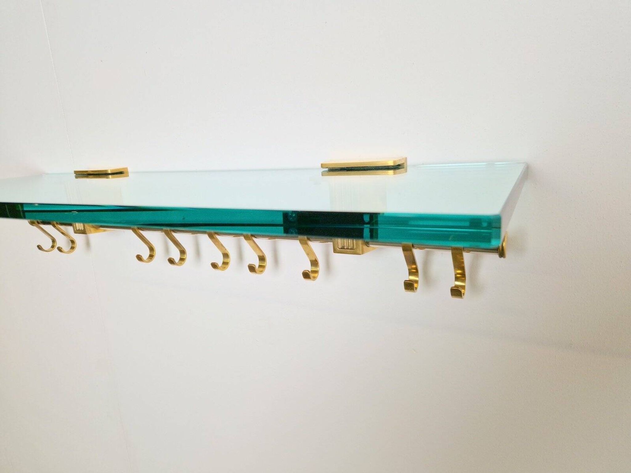 Brass and Glass R14G Wall-Mounted Coat Rack from Peter Ghyczy, 1980s