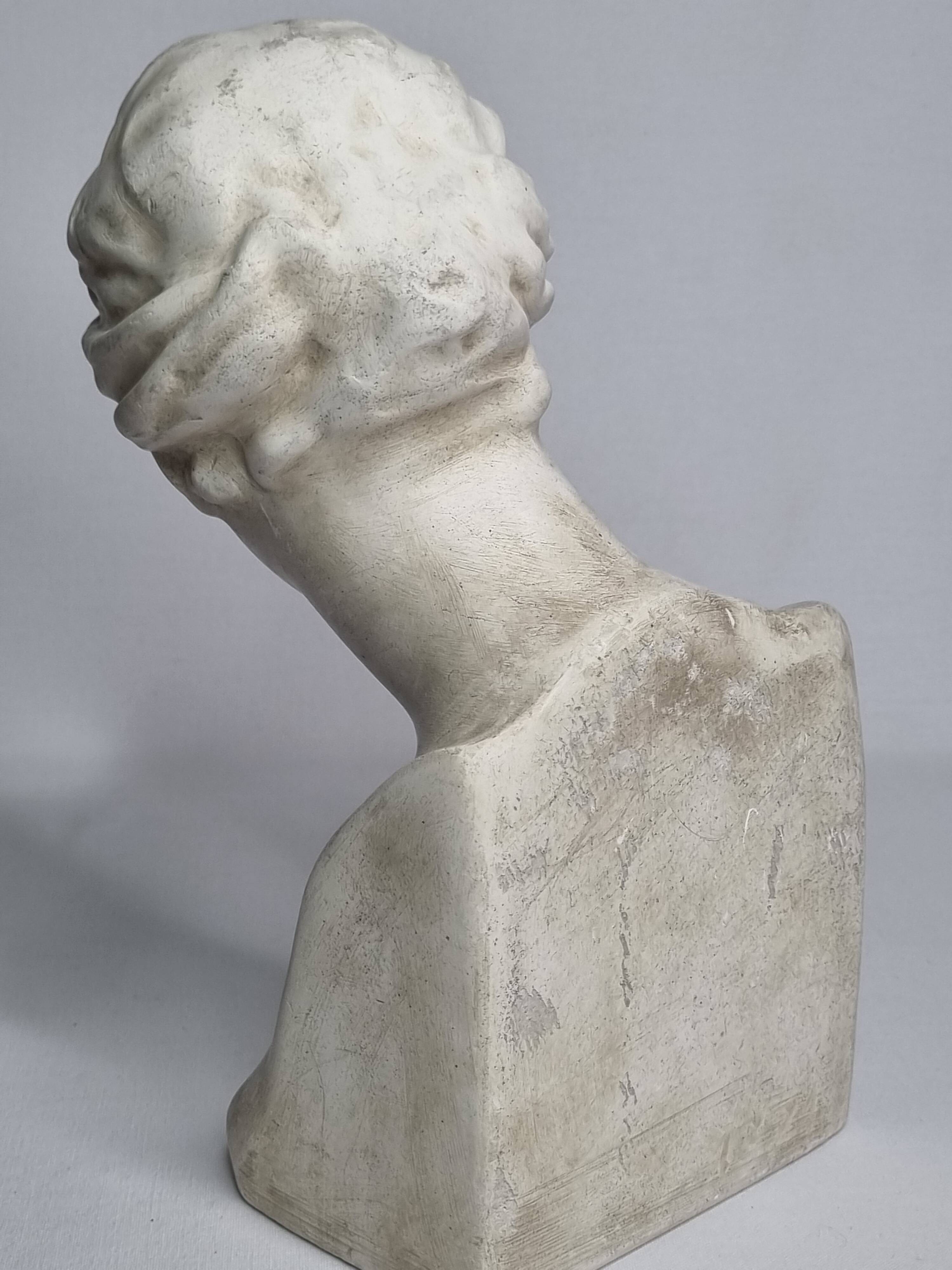Antique goddess bust in patinated plaster, old, 27 cm