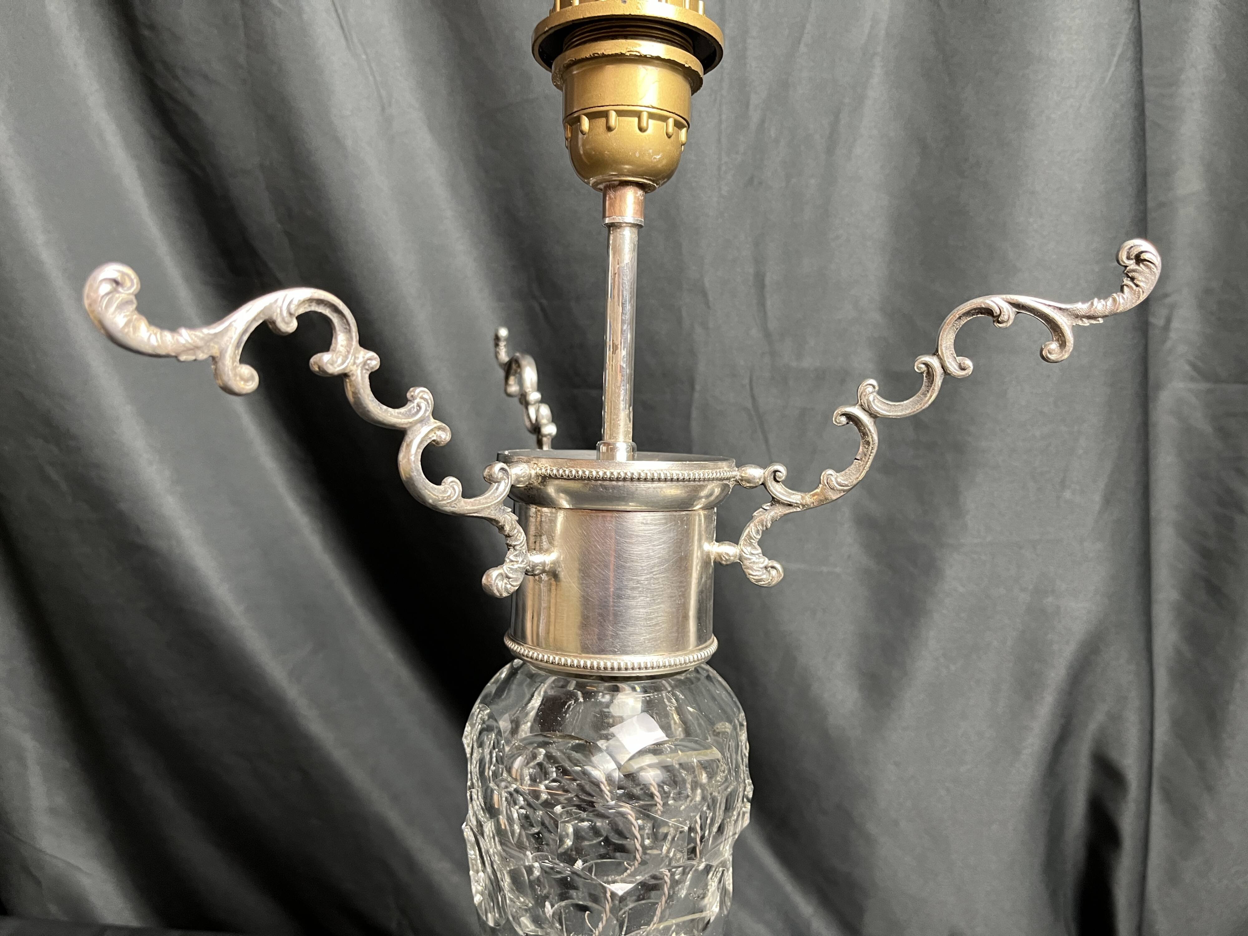 20th century crystal lamp with silver metal frame