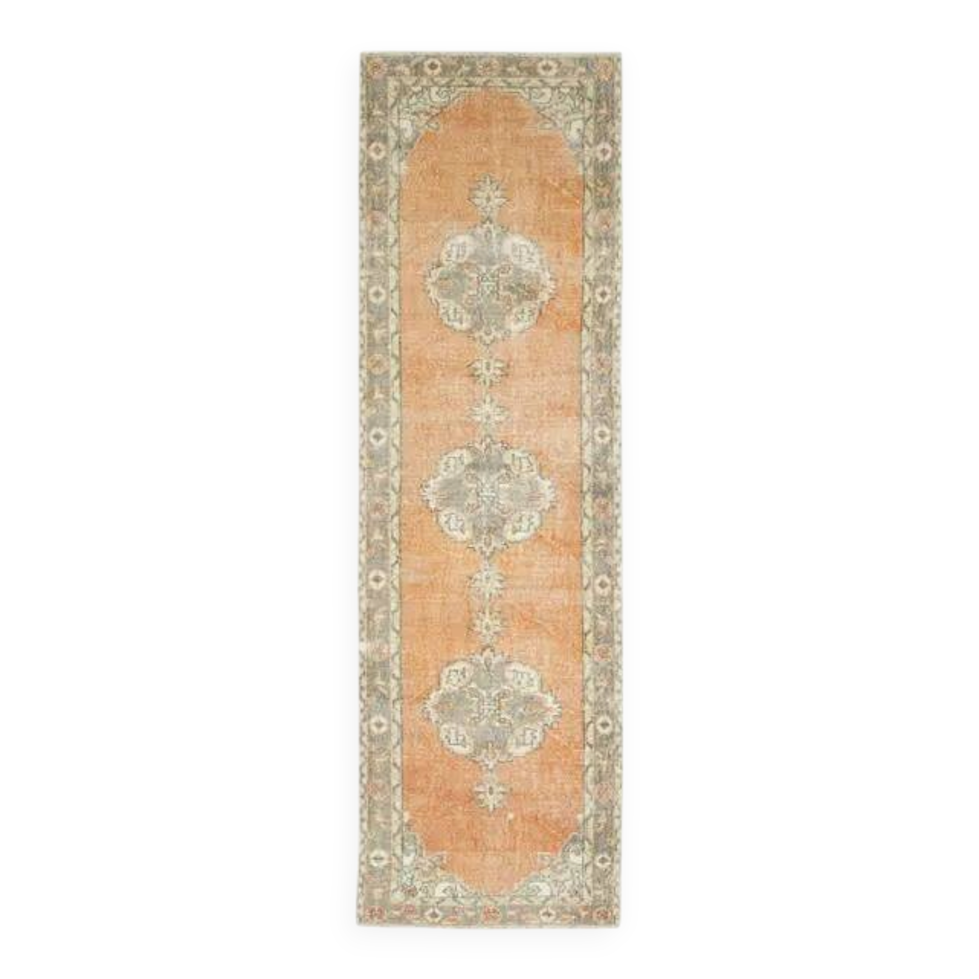 Vintage Turkish Oushak Handmade Wool Cotton Orange Runner Rug 101x339