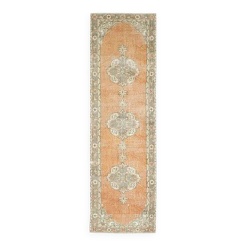 Tapis couloir vintage turc Oushak fait à la main en laine et coton orange 101x339