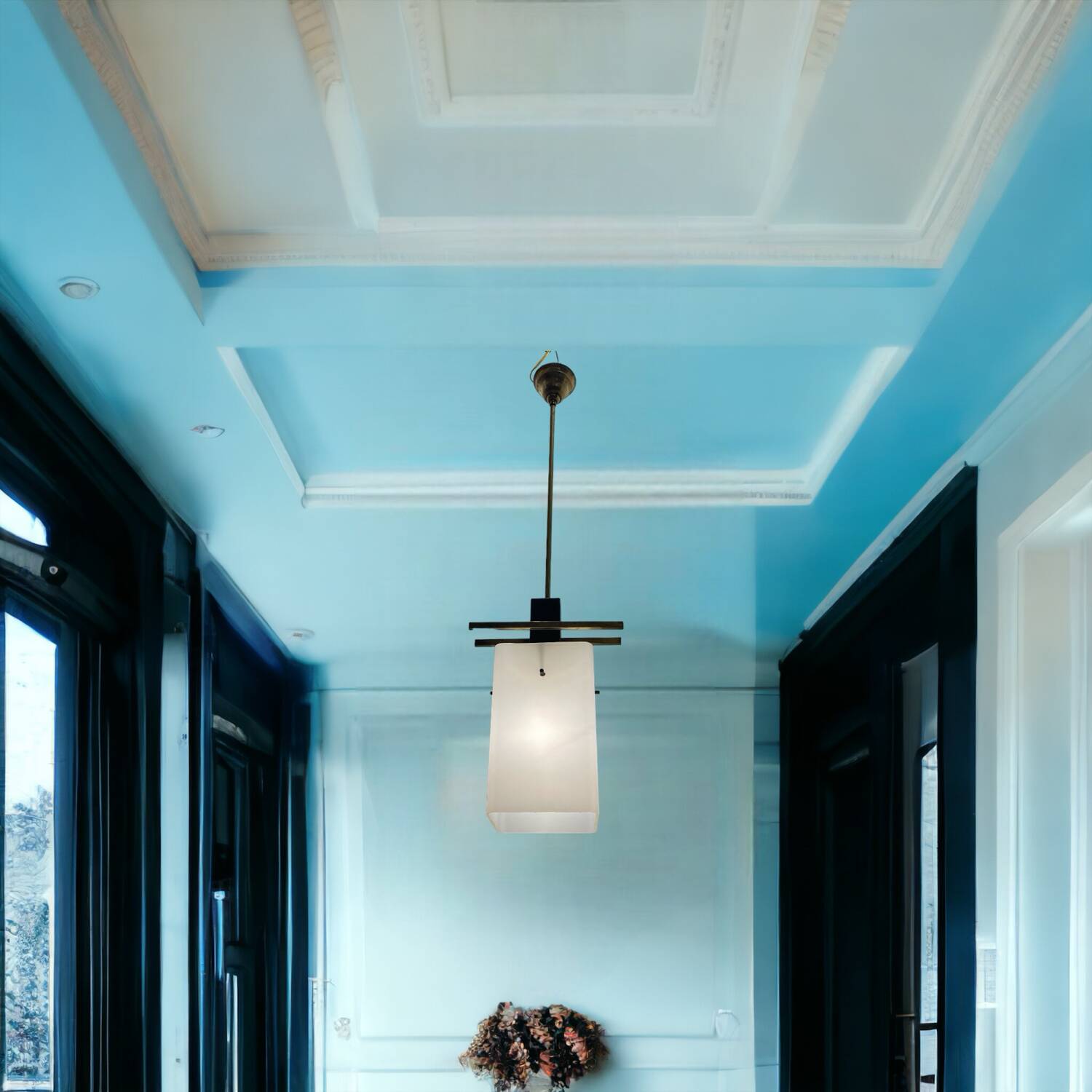 Opaline Glass Brass Light Pendant 1950’s