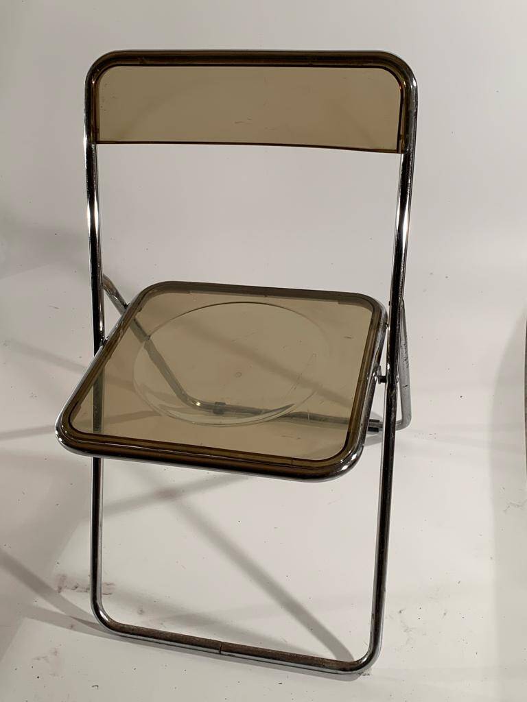 stainless steel and smoked plastic folding chair 70s style