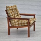 1970s, Danish lounge chair, original condition, furniture wool fabric, teak wood.