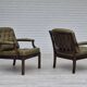 Fauteuil scandinave, état d'origine, meuble en cuir vert, bois de teck massif, années 1970