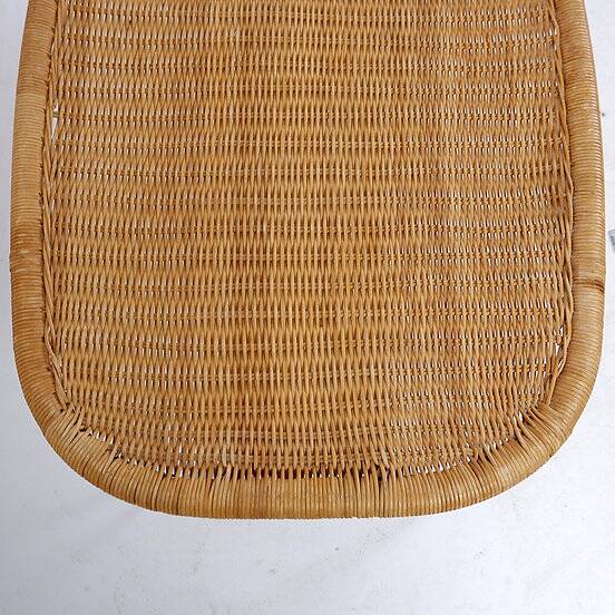 Vintage wicker stool / footstool with gray metal hairpin legs - Ikea