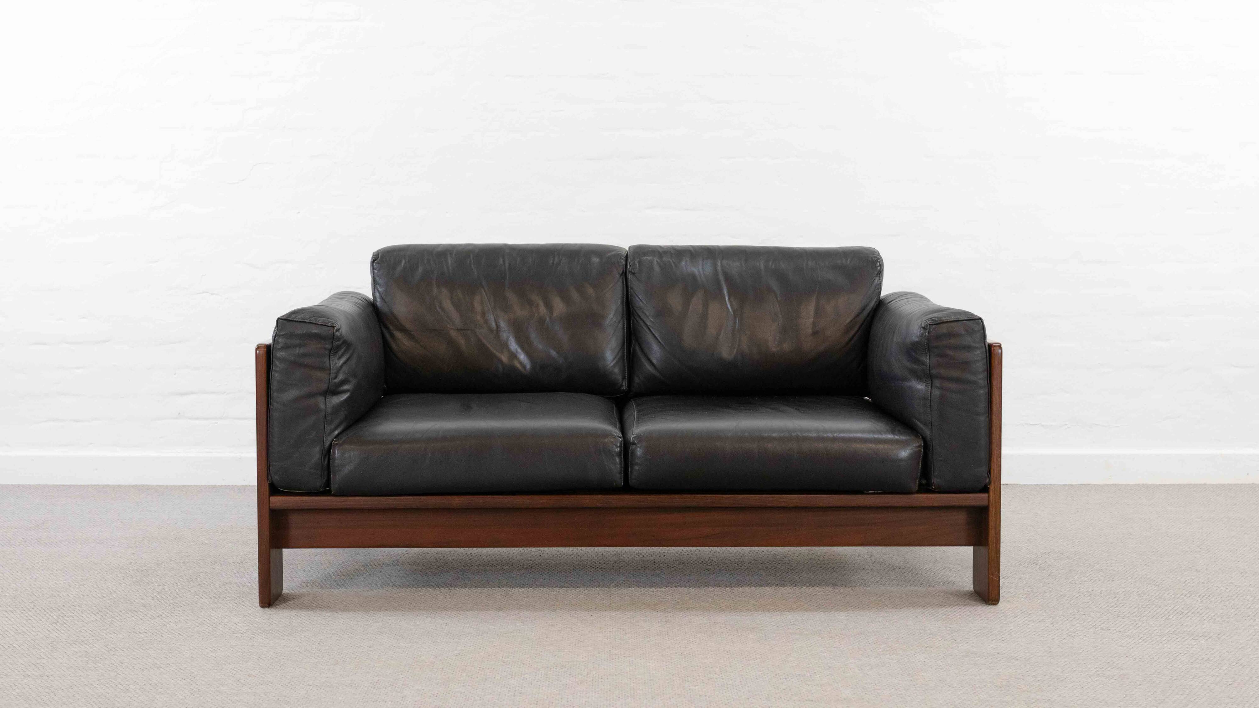 Bastiano Leather Sofa in Black by Tobia Scarpa for Gavina / Knoll