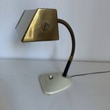 Vintage 1950s desk lamp for children, cream and gold bedside lamp - 23 cm