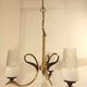 Vintage chandelier 3 burners brass gilded globes opaline glass white striated