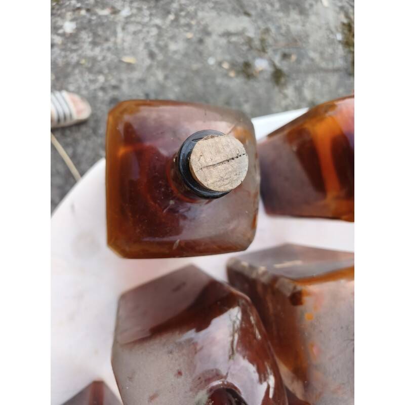 Set of 41 brown glass pharmacy bottles.