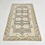 3x6 Cream Blue Oriental Vintage Rug, 109x187Cm