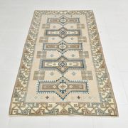 3x6 Cream Blue Oriental Vintage Rug, 109x187Cm