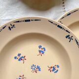 6 vintage K&G Luneville "Flore" porcelain soup plates, 1950s, small blue flowers