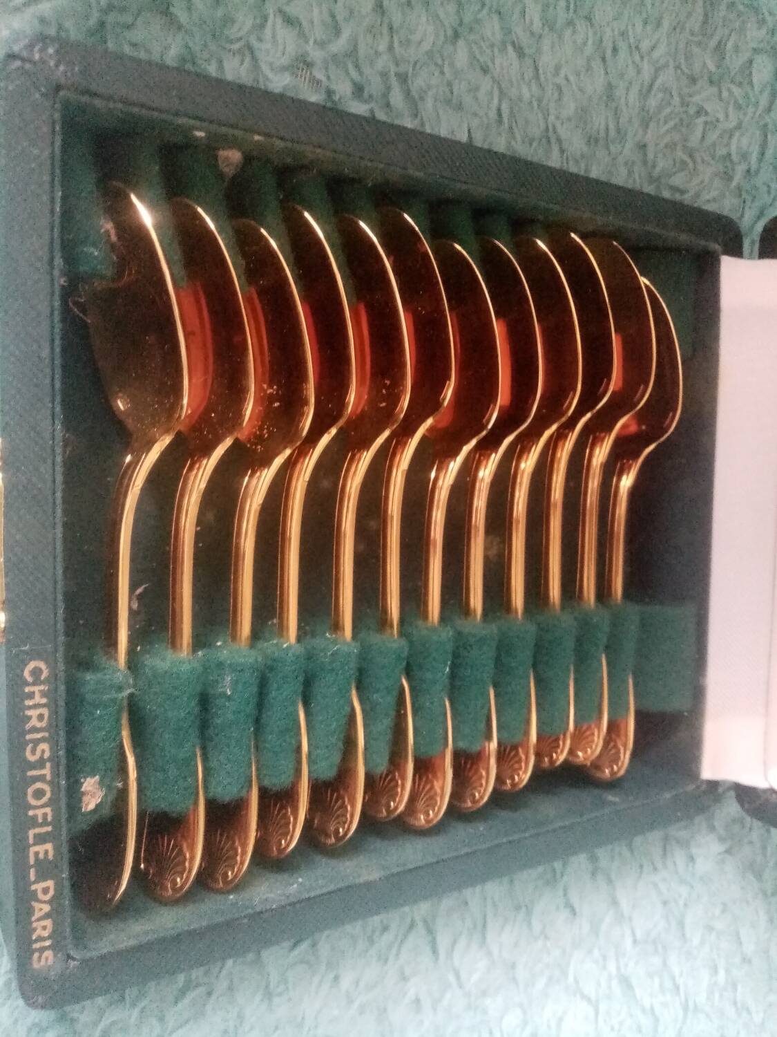 Box of 12 Christofle mocha spoons in gold-plated metal, Vendome model