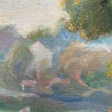 Painting dated 1916 "Coin de la Nièvre" by Louis Morel (1871-1954) + frame