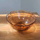 Vintage amber glass fruit bowl with geometric patterns - Art Deco style