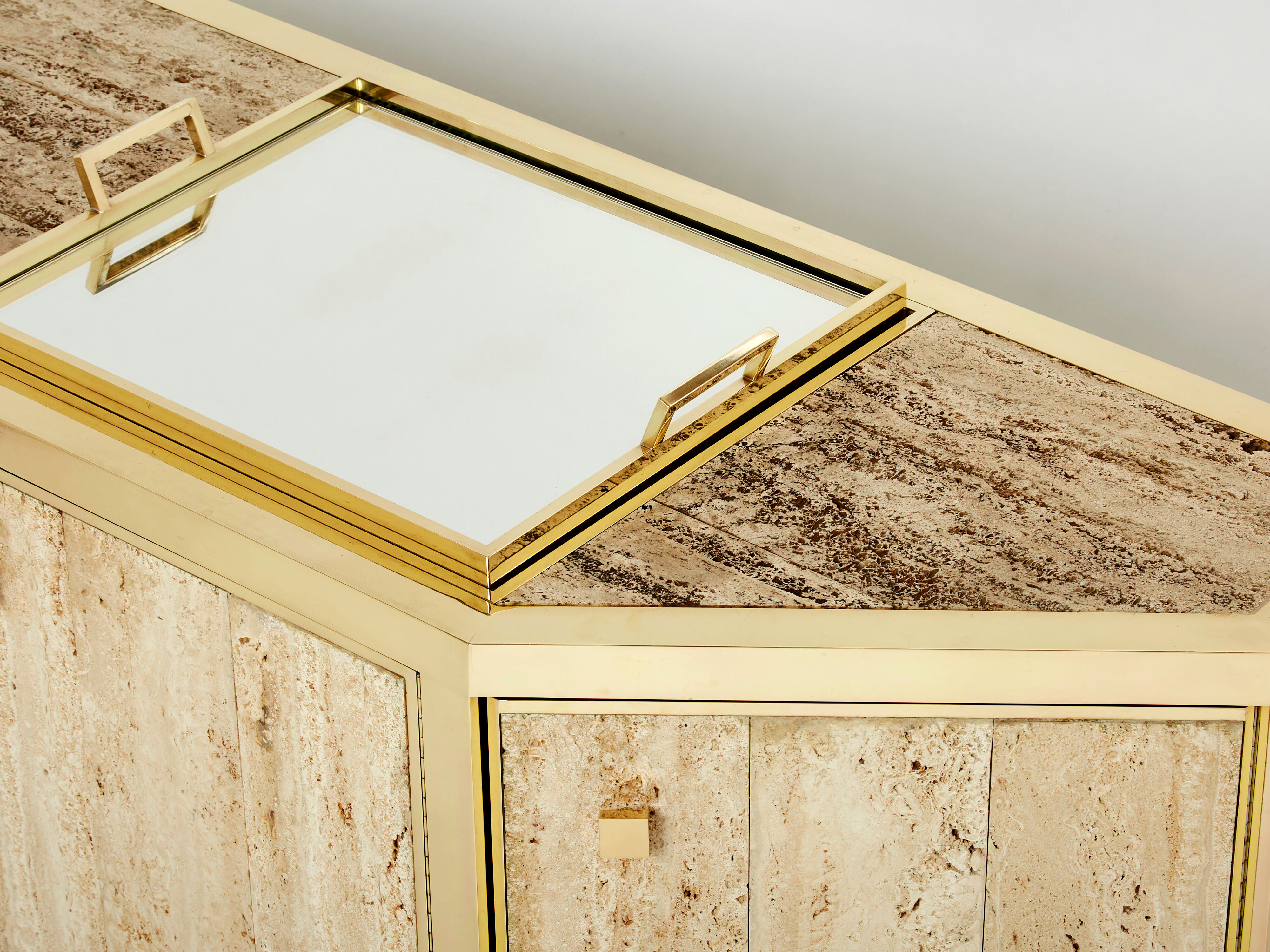 Pair of travertine brass cabinets by Alfredo Freda 1975