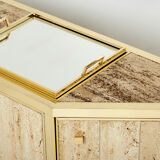 Pair of travertine brass cabinets by Alfredo Freda 1975