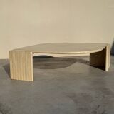 Large designer coffee table in travertine, eye shape, Roche Bobois edition from the 80s