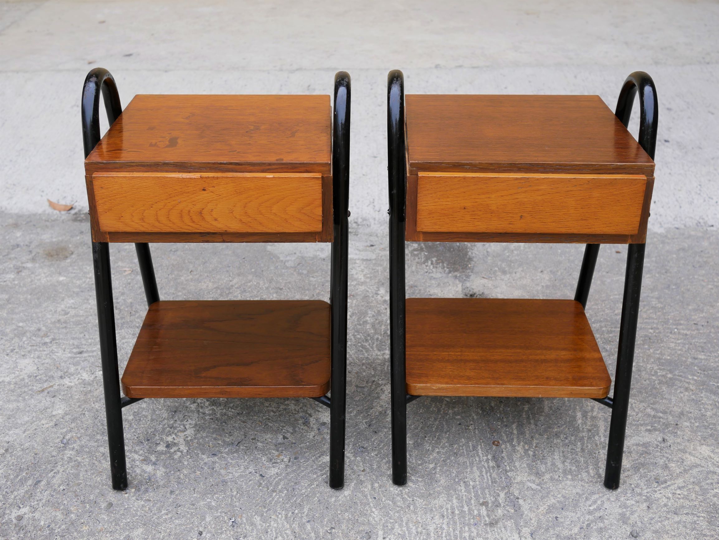 Pair of vintage bedside tables modernists wood and metal