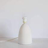 Small lamp with matte finish ceramic base and printed coolie lampshade
