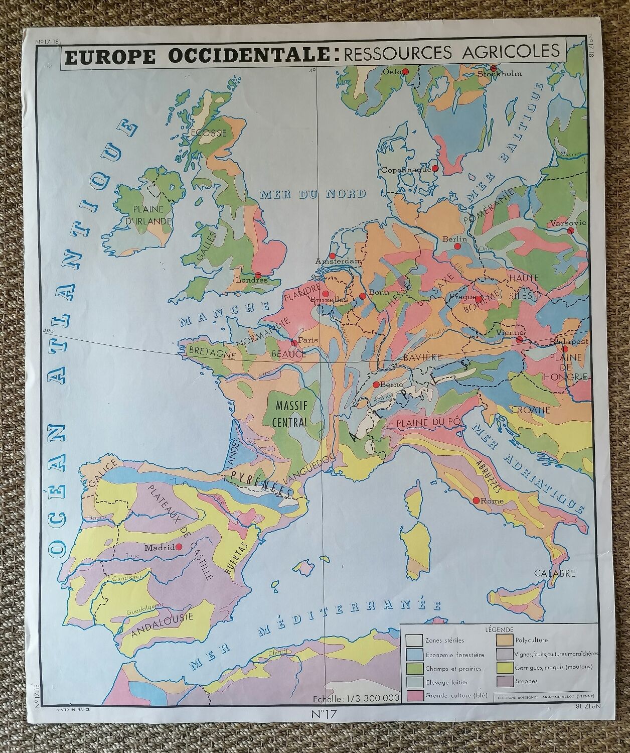 Ancienne carte scolaire rossignol de l'europe.