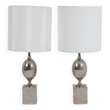 Paire de lampes en laiton argenté. Années 1970.