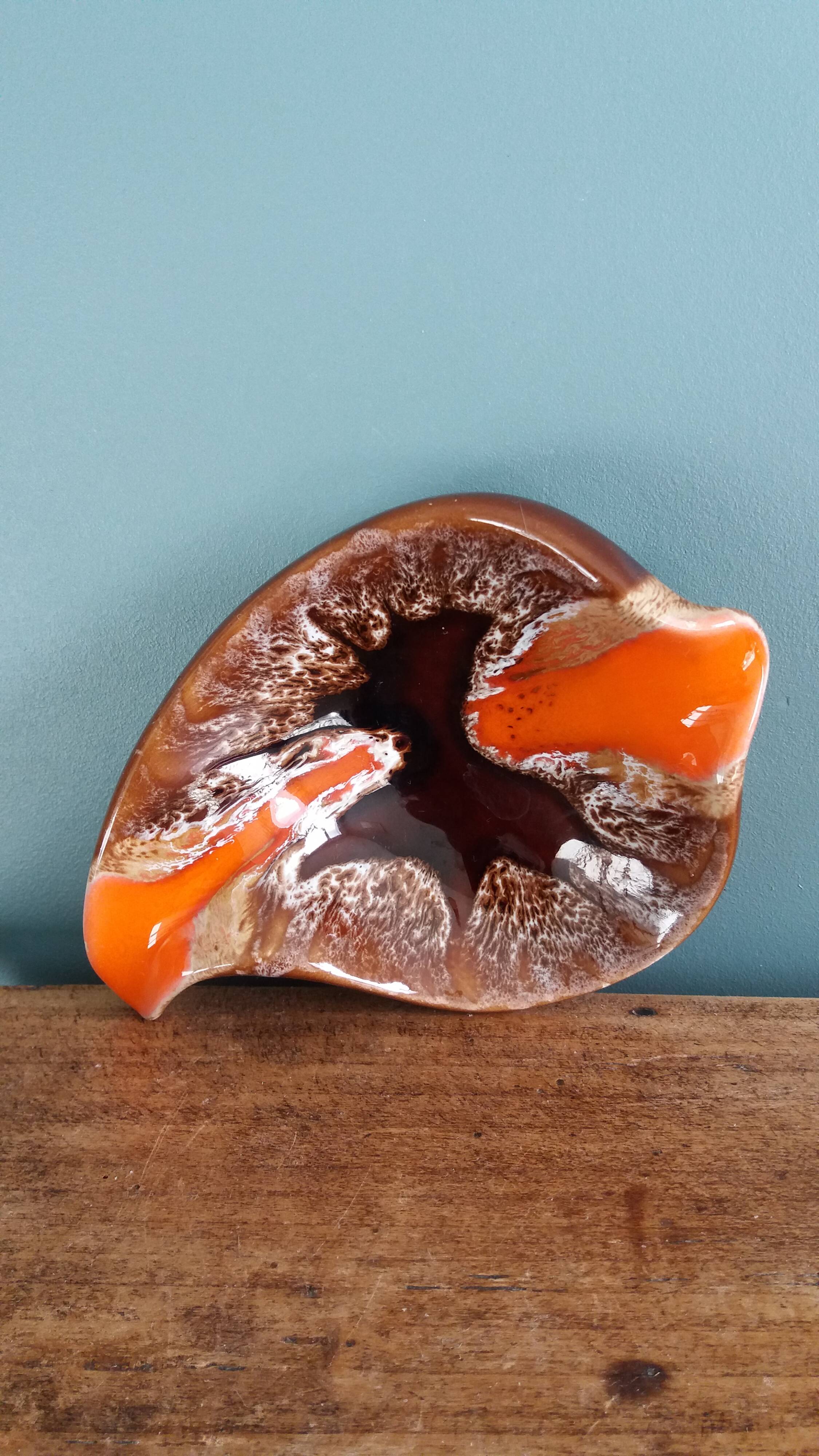 Flamed ceramic ashtray in Vallauris style from the 1970s.