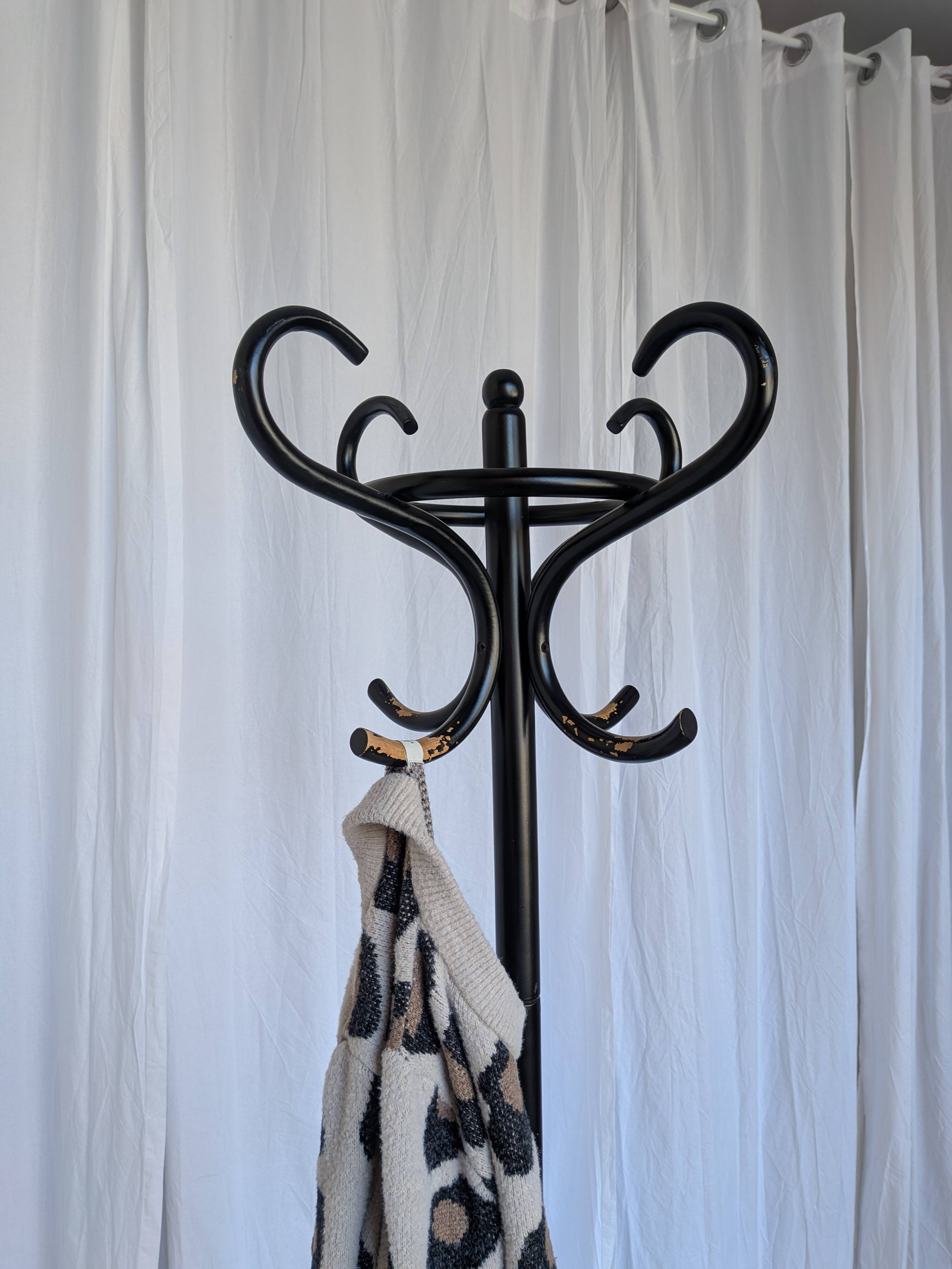 Vintage Black Bentwood Coat Stand in Thonet Style / Mid Century Hall Tree