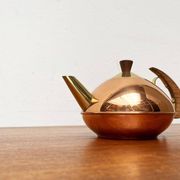 Metal and teak teapot from the mid-century, 1960s.