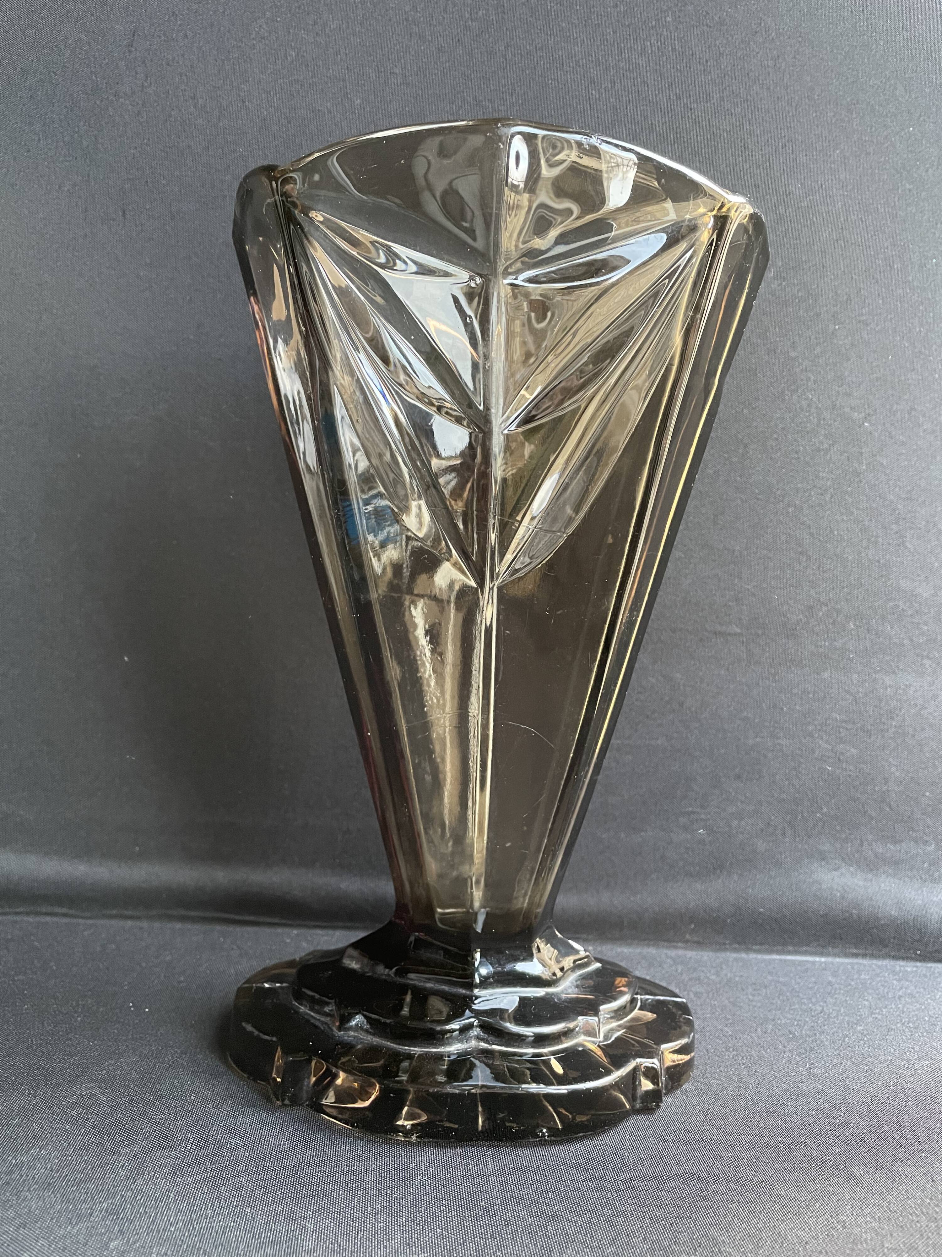 Art Deco smoked glass vase
