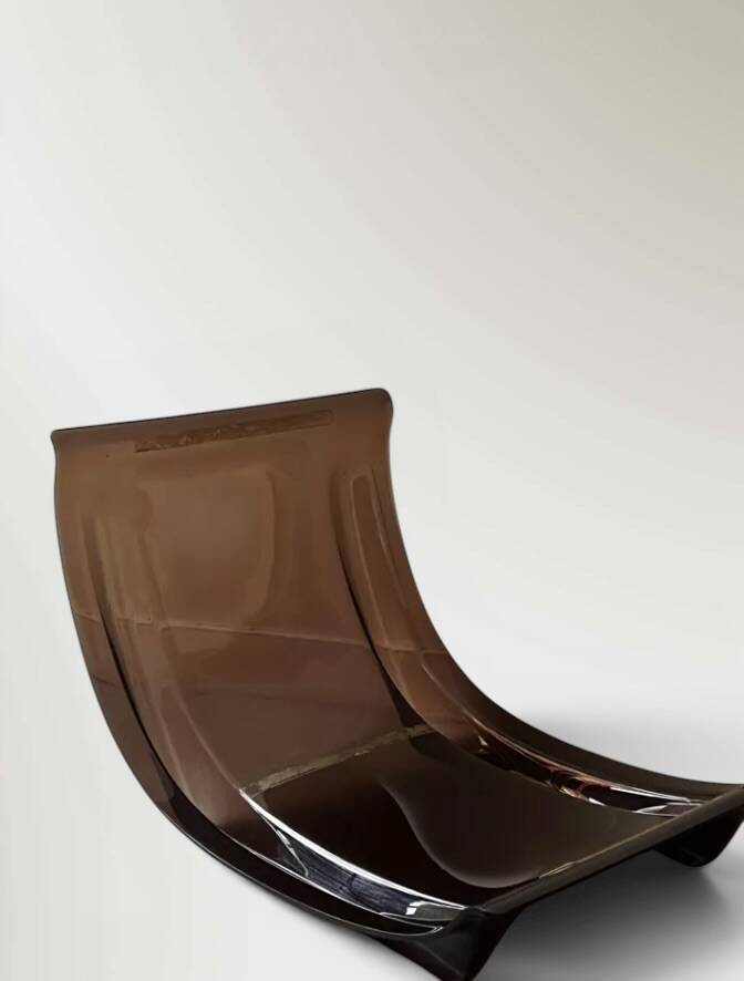Marsala armchair in plexiglass & brown patchwork leather, Ligne Roset 1970