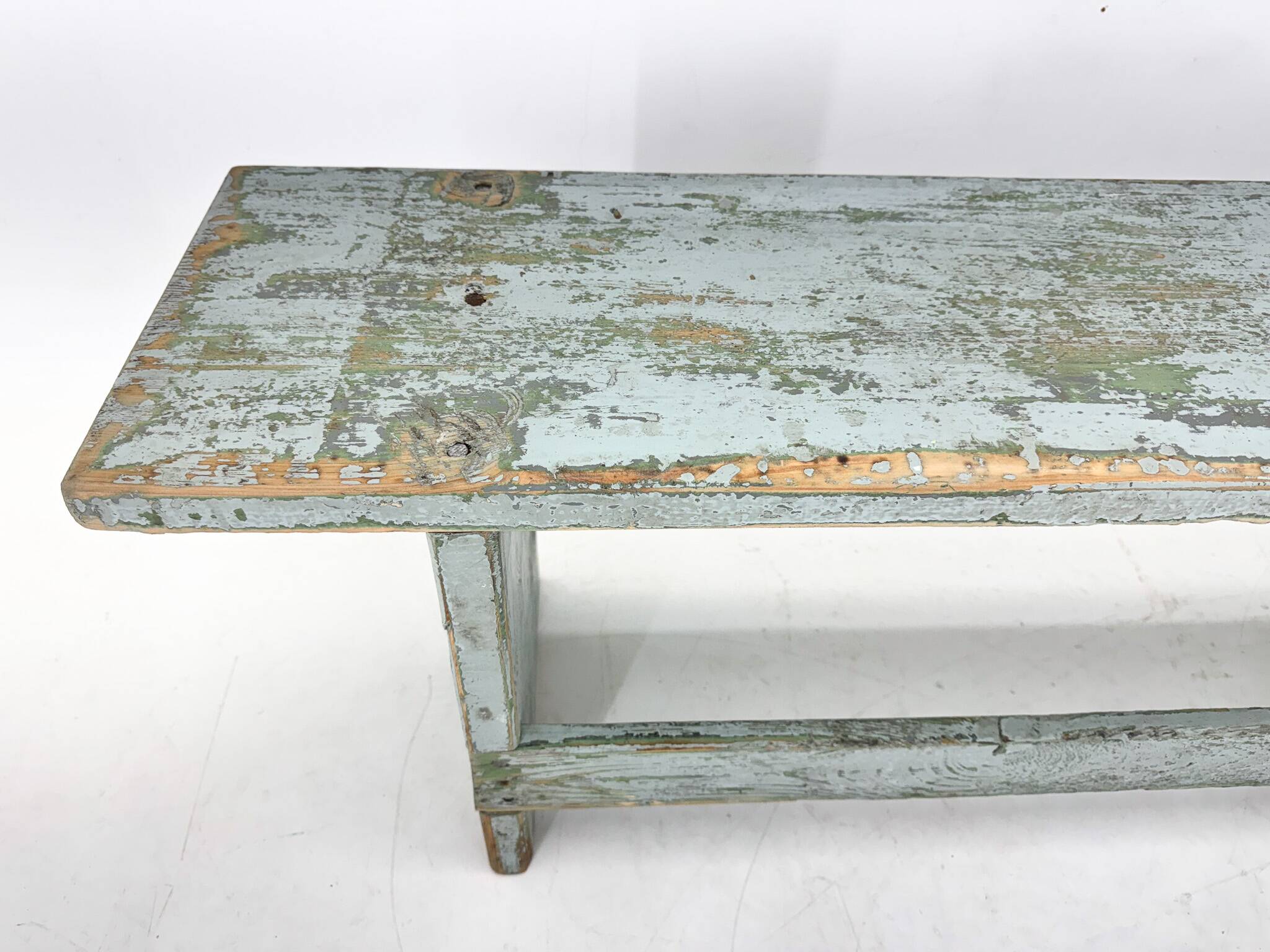 Vintage Industrial All-wood Bench, Original Paint, 1950's