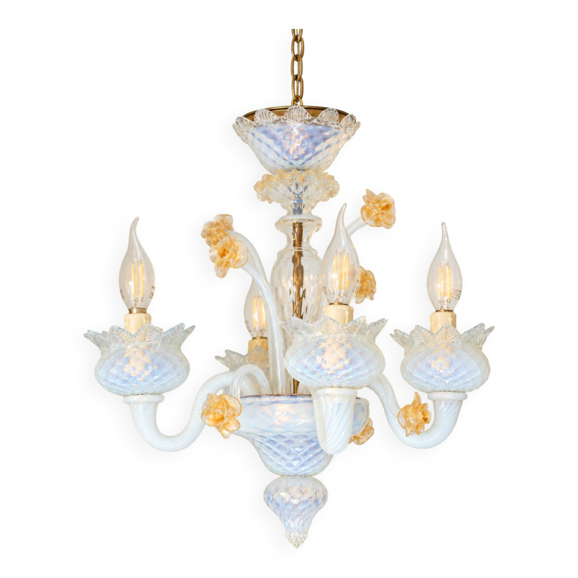 Vintage opalescent Murano chandelier – Italy, 1970s