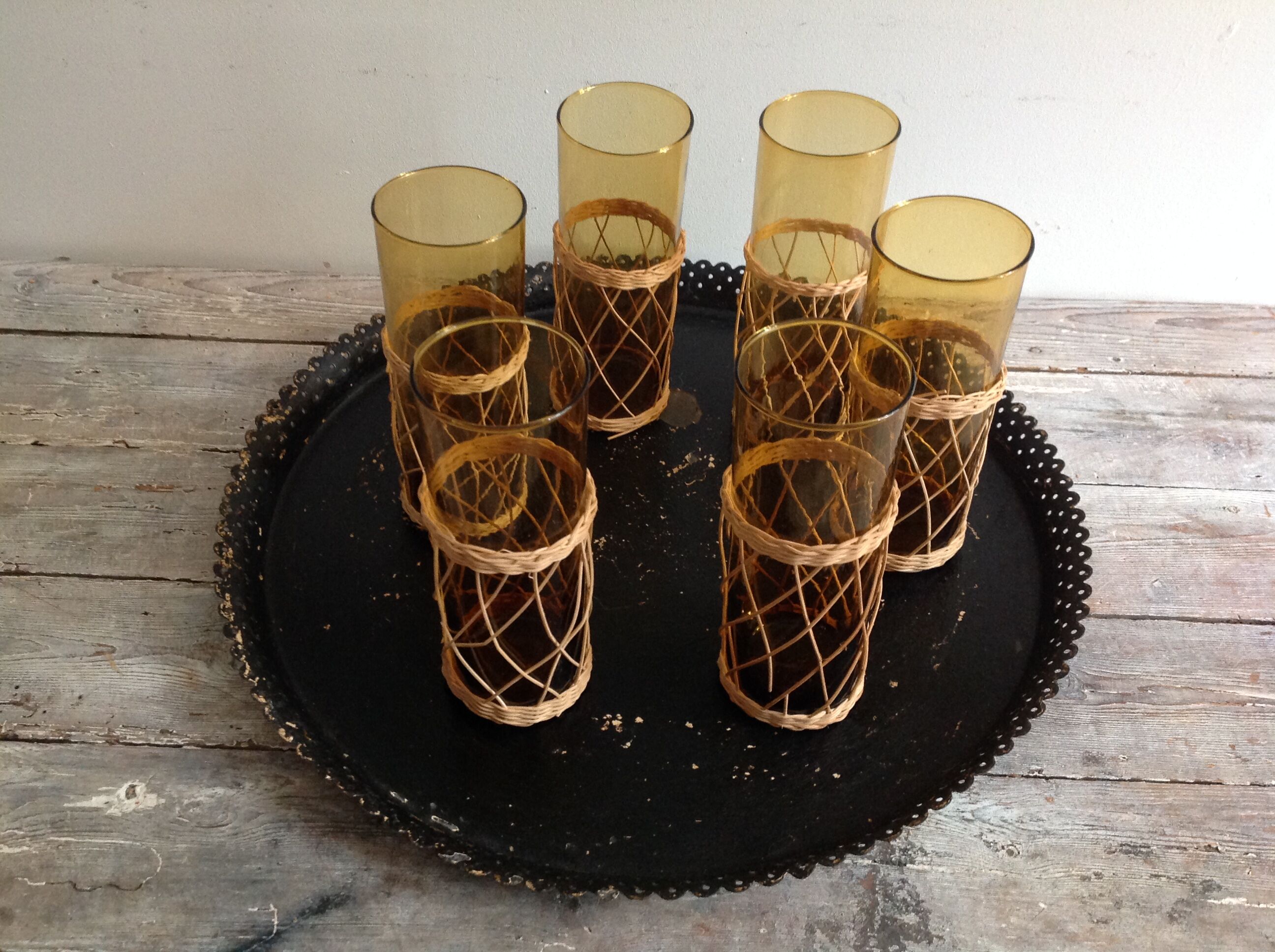 Series of 6 amber glasses