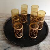 Series of 6 amber glasses