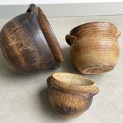 Set of 3 mid century brown ceramic planters