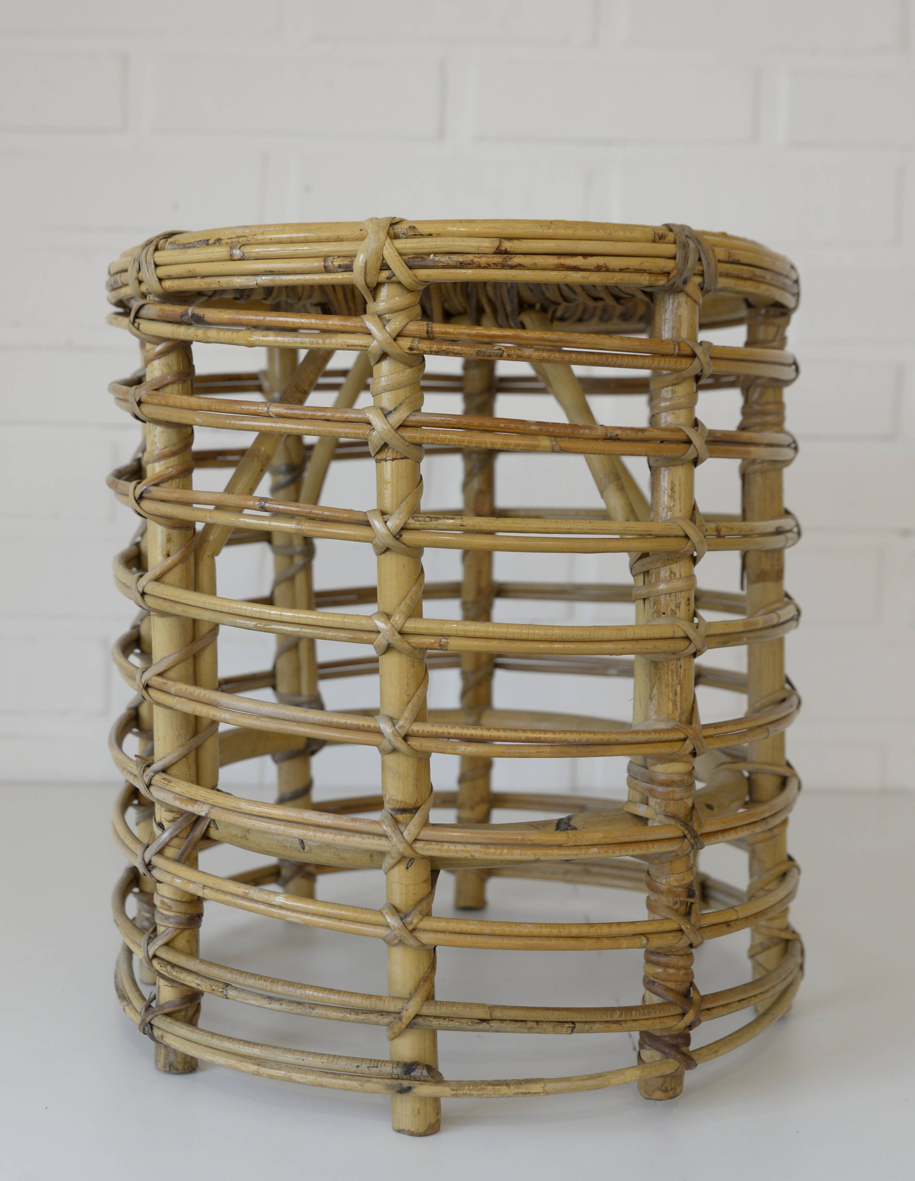 Vintage bamboo stool rattan plant stand mid-century wicker side table
