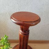 Varnished solid wood plant holder column, rustic chic