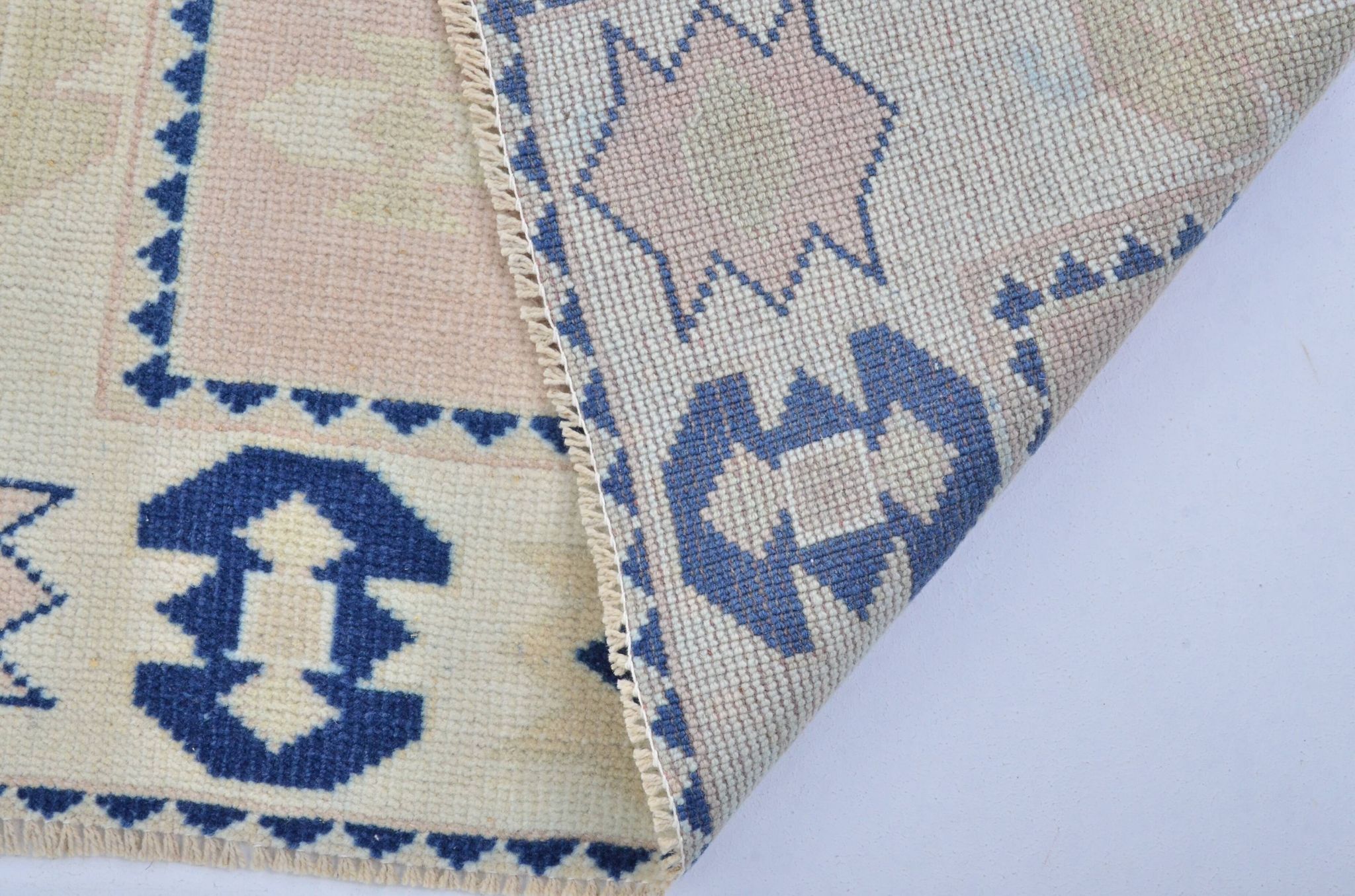 Beige And Blue Oushak Runner Rug sku 3324