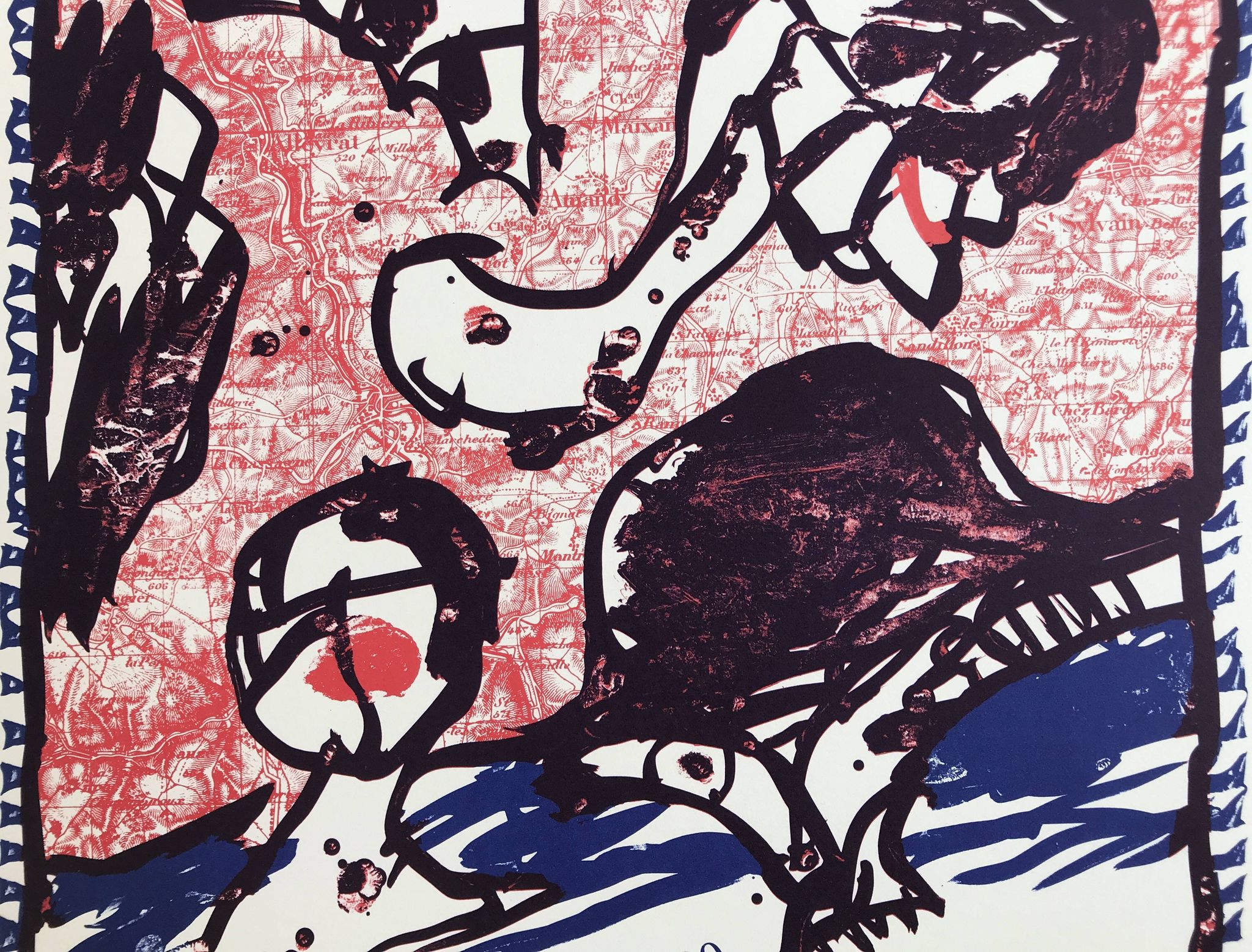 Original poster by pierre alechinsky, pour saluting michel butor / galerie sonia zannetacci, 1989