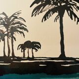 Watercolour painting in two colours signed "Twilight on the Nile"