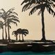 Tableau aquarelle bichrome signé « crépuscule sur le Nil »