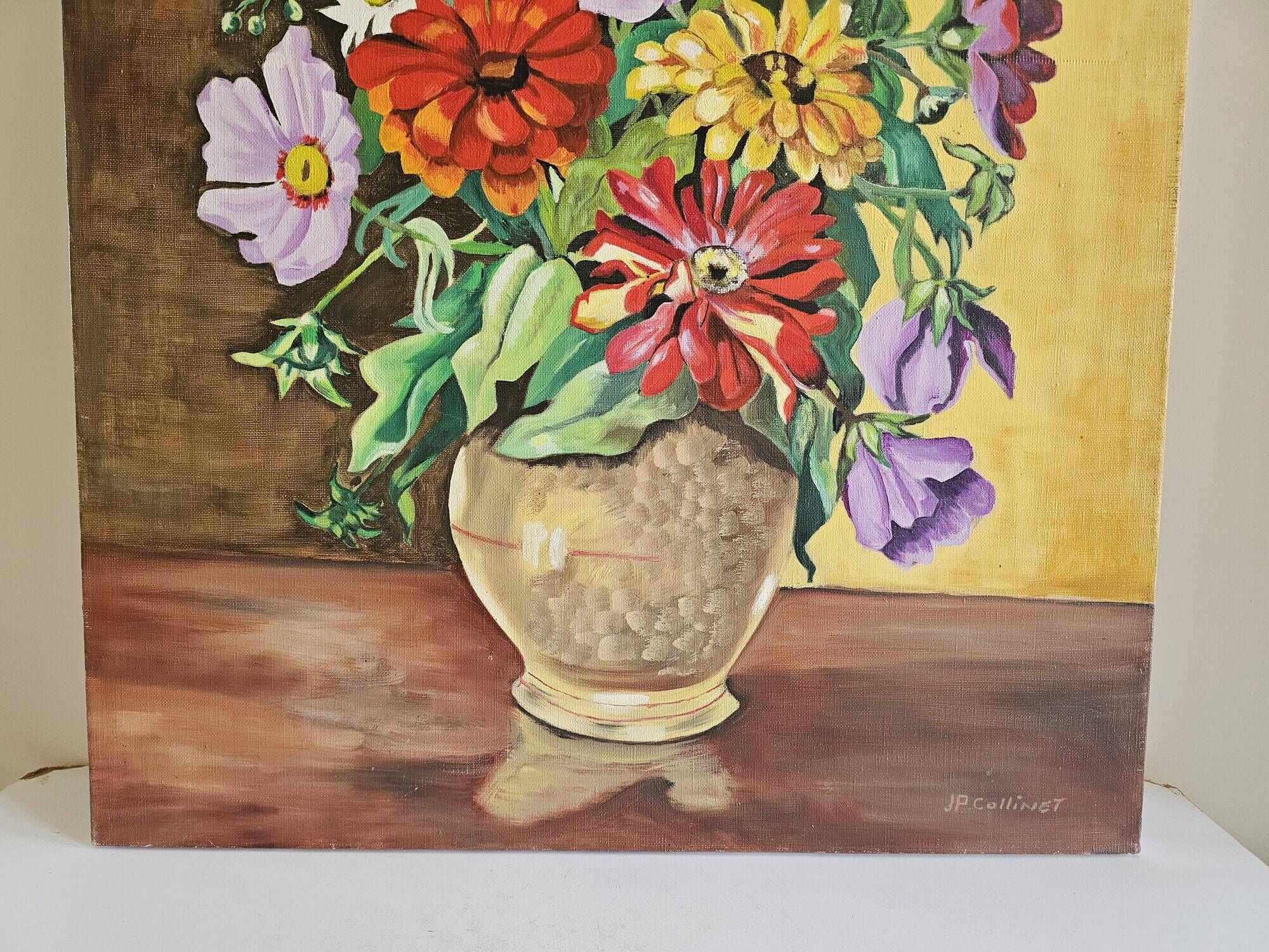 Oil on Canvas Still Life Spring Flowers Signed JP Collinet