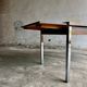 Mid-Century Belgian Brown Wood Veneer Dining Table with Chrome Legs — Silver Metal Base