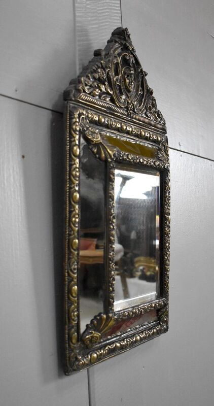 Mirror in repoussé brass, louis xiv style, napoleon iii era – xixth